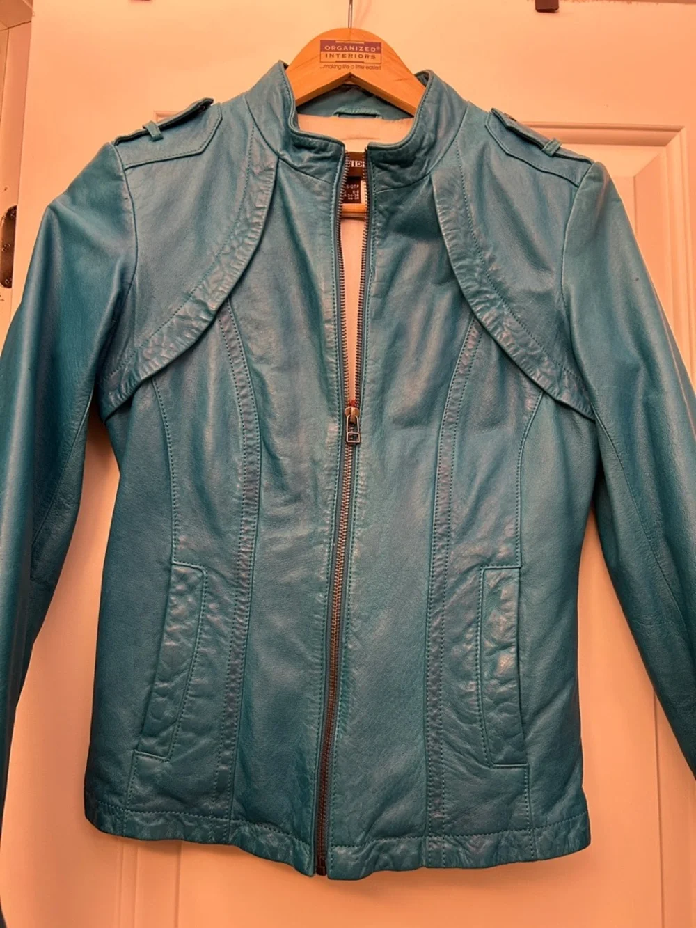 🩵Danier Leather Moto Jacket 2XS in Teal colour - Picture 6 of 12